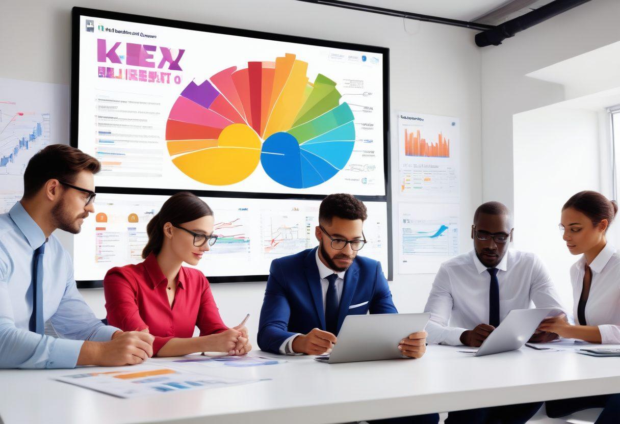 A vibrant and modern workspace showcasing a diverse group of individuals collaborating around a digital tablet filled with graphs and data charts symbolizing growth. In the background, a large screen displays the words 'Ksex Resources' in bold letters, surrounded by icons representing online tools and updates. Bright colors and dynamic illustrations create an energetic atmosphere, emphasizing teamwork and innovation. super-realistic. vibrant colors. white background.